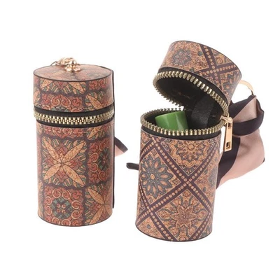 Retro Print Cylinder Coin Purse Portable Zipper Keychain Wallet Mini Storage Bag - Bild 1 von 4