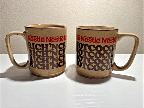 Vintage Nestle Hot Cocoa Stoneware Mugs Japan Retro 1970s Set of 2