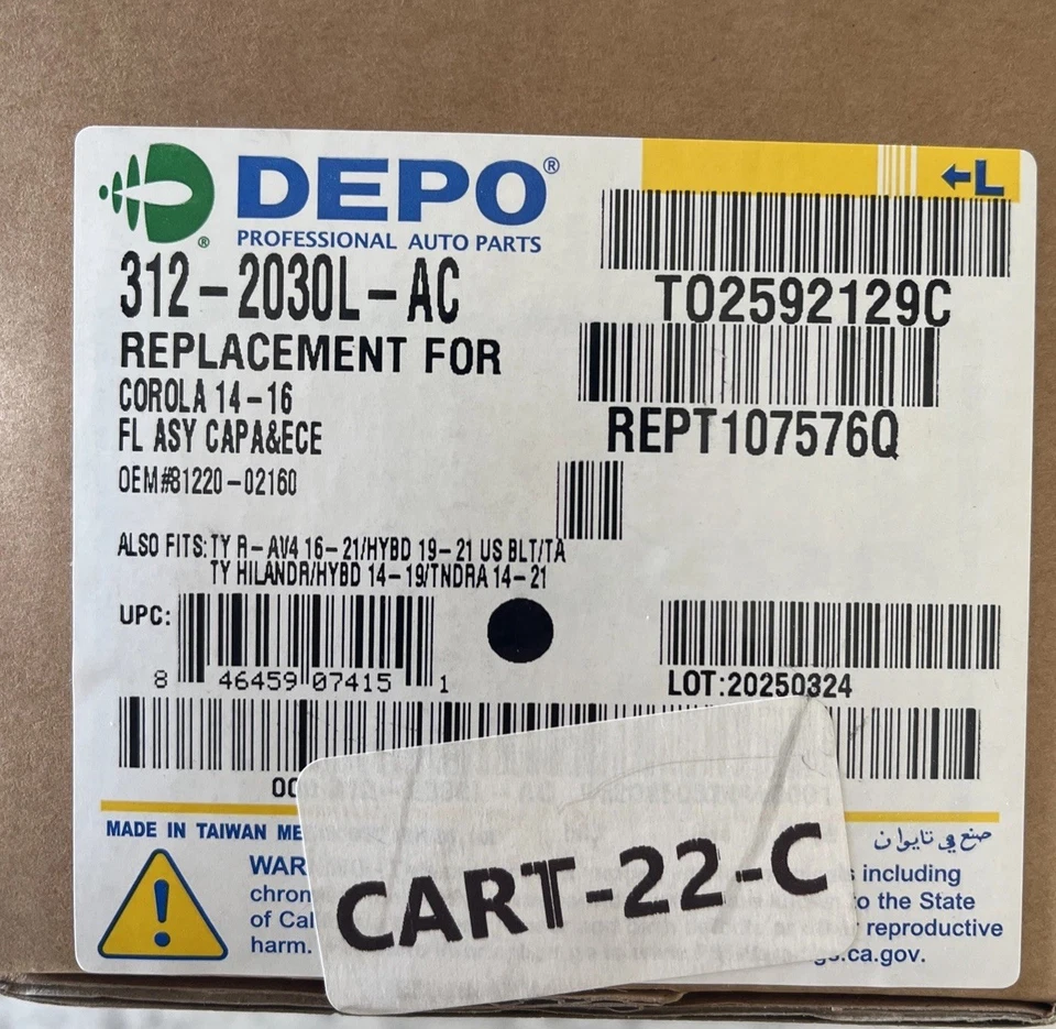 LUZ ANTINIEBLA LADO IZQUIERDO TOYOTA COROLLA RAV4 HIGHLANDER TACOMA TUNDRA NUEVO Foto 2 de 3