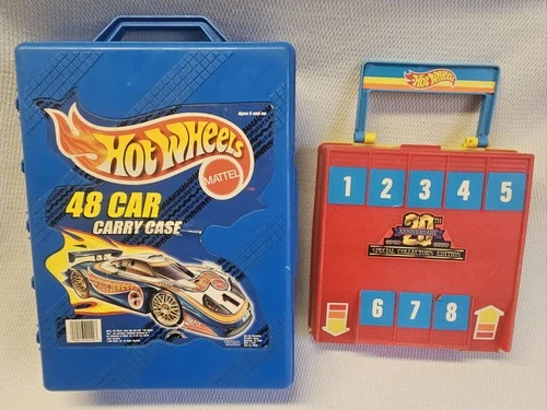Vintage Hot Wheels Carry Case Lot 2 Blue 48 Car 14 Car 20th Anniversary Platset