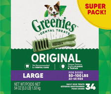 GREENIES Original Large Dog Natural Dental Treats - 54 Oz 34 Count. Free Ship