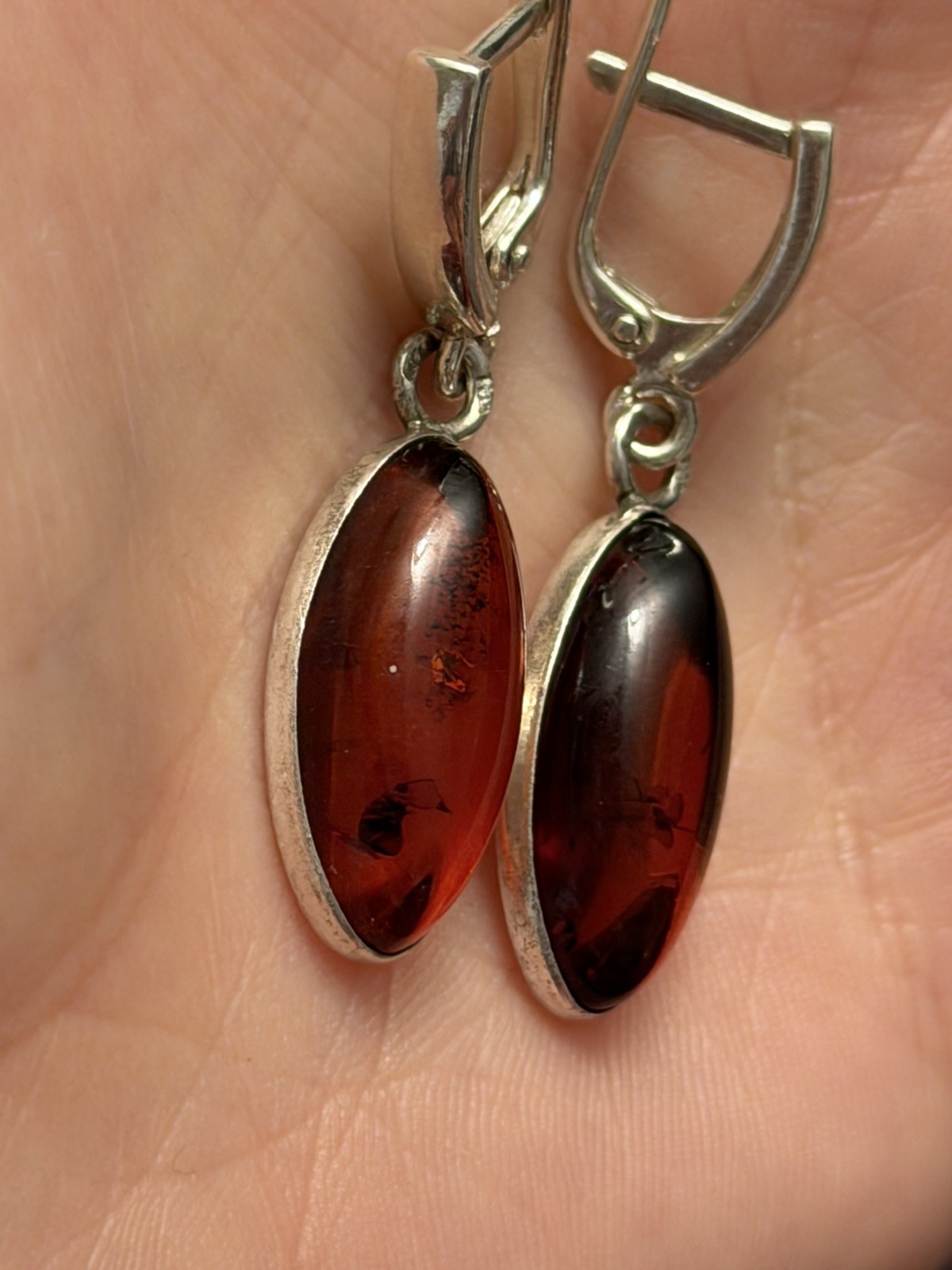 Antique Baltic amber and silver earrings, early 20th century #43 image 7