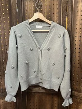 RYLEE + CRU Grey Bobble Stitch Cardigan Sweater Women’s Size Medium Coquette