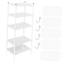 5-Tier Metal Standing Shelf Units, Adjustable Height Wire Shelving White