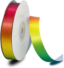 Single Face Shiny Rainbow Satin Ribbon Roll, 5/8 Inch X Continuous 25 Yards, Rib