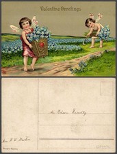 VALENTINES angels cupids   VINTAGE POSTCARD