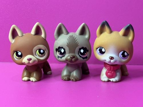 LPS Dog Littlest Pet Shop German Shepherd Lot of 3 Gray, Brown & Tan