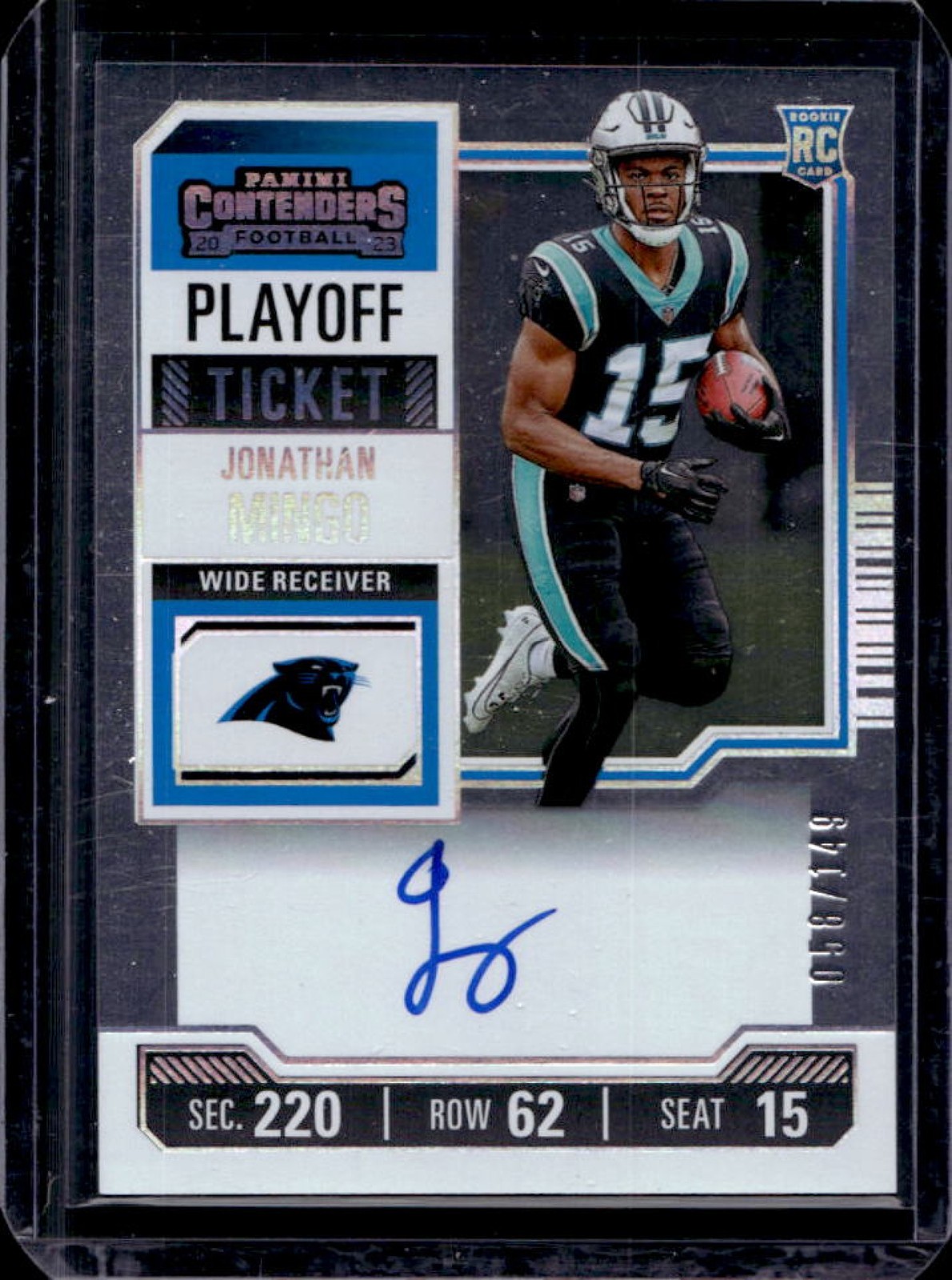 2023 Contenders Jonathan Mingo RC Playoff Ticket Auto #58/149 Panthers