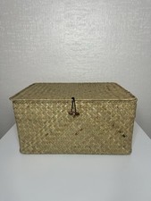 Medium Wicker Storage Basket Woven Storage Box With Lid Seagrass- 35, 25, 18cm