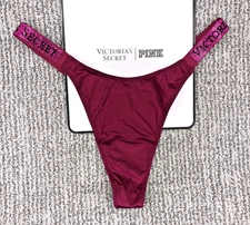 Victoria's Secret Very Sexy NWT Large Magenta Spellout Shine Strap Thong Panty