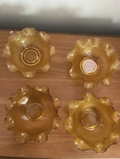 Italian Colony Glass Vintage Waffle Pattern Dessert Bowls X 4 Ruffle Edge Amber