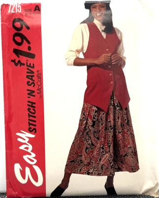 Rare McCall's Stitch 'N Save Pattern #7215 - Vest & Skirt (10, 12 & 14)