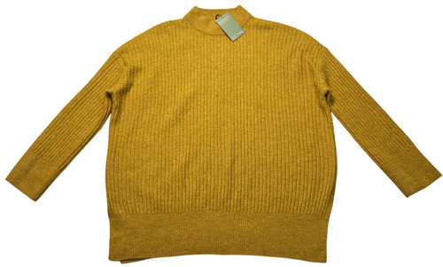 H&M Sweater Mens M Yellow Recycled Polyester Blend Rib Knit Mock Neck Pullover