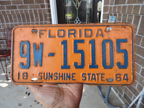 ORIGINAL vintage FLORIDA Escambia County Tag Fla LICENSE PLATE 9W-15105 ~1964~