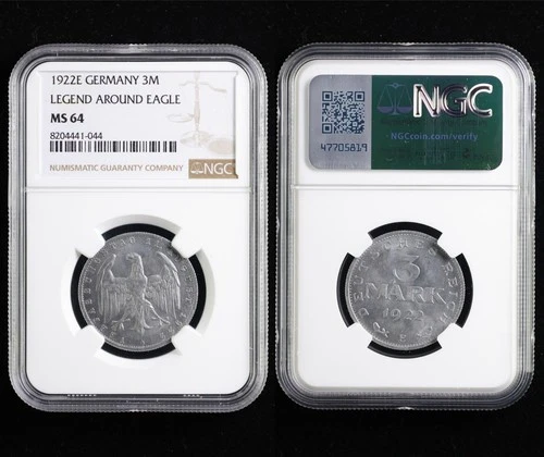 1922E GERMANY 3M LEGEND AROUND EAGLE NGC MS 64