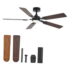  Ceiling Fans with Lights and Remote, 52" Ceiling Fan with 5 Walnut 3CCT