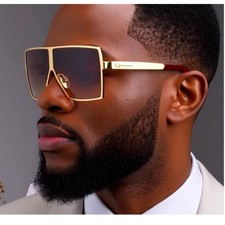 Gold Metal Square Men Sunglasses Brown Lens UV400 Protection Retro Outdoor Shade