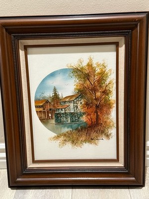 W. Zeller Original Oil Painting on Canvas, Autumn Mill Scene, Signed, COA, Frame