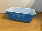 EUC VTG PYREX GARLAND SNOWFLAKE 6.75"x4.25" REFRIGERATOR DISH 0502 1.5 PINT BLUE