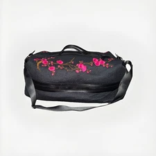 Caraa Handcrafted Nylon & Leather Embroidered Floral Women’s Sport Duffle Bag