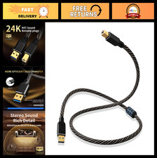 HiFi USB Audio Cable 4.92ft, USB A to B, 24K Gold-Plated, Nylon Braided, Compati