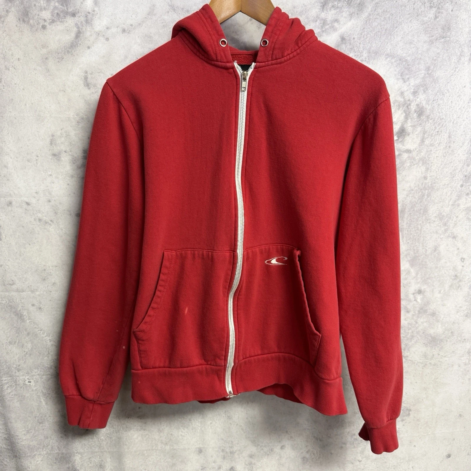 VTG Y2K O'Neill Red Full Zip Hoodie Size Small S Boxy Skate Surf Sweatshirt