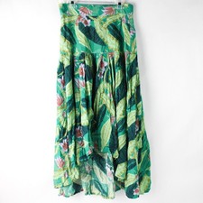 Vintage Faith Green Tropical-Themed Midi Skit Women's Size Small