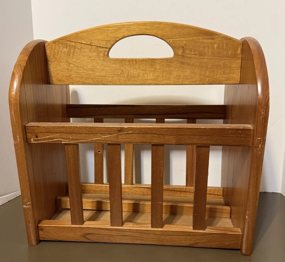 Винтажная стойка для журналов из массива дерева в деревенском стиле с тяжелой ручкой около 16x11x15 - Изображение 3 из 4