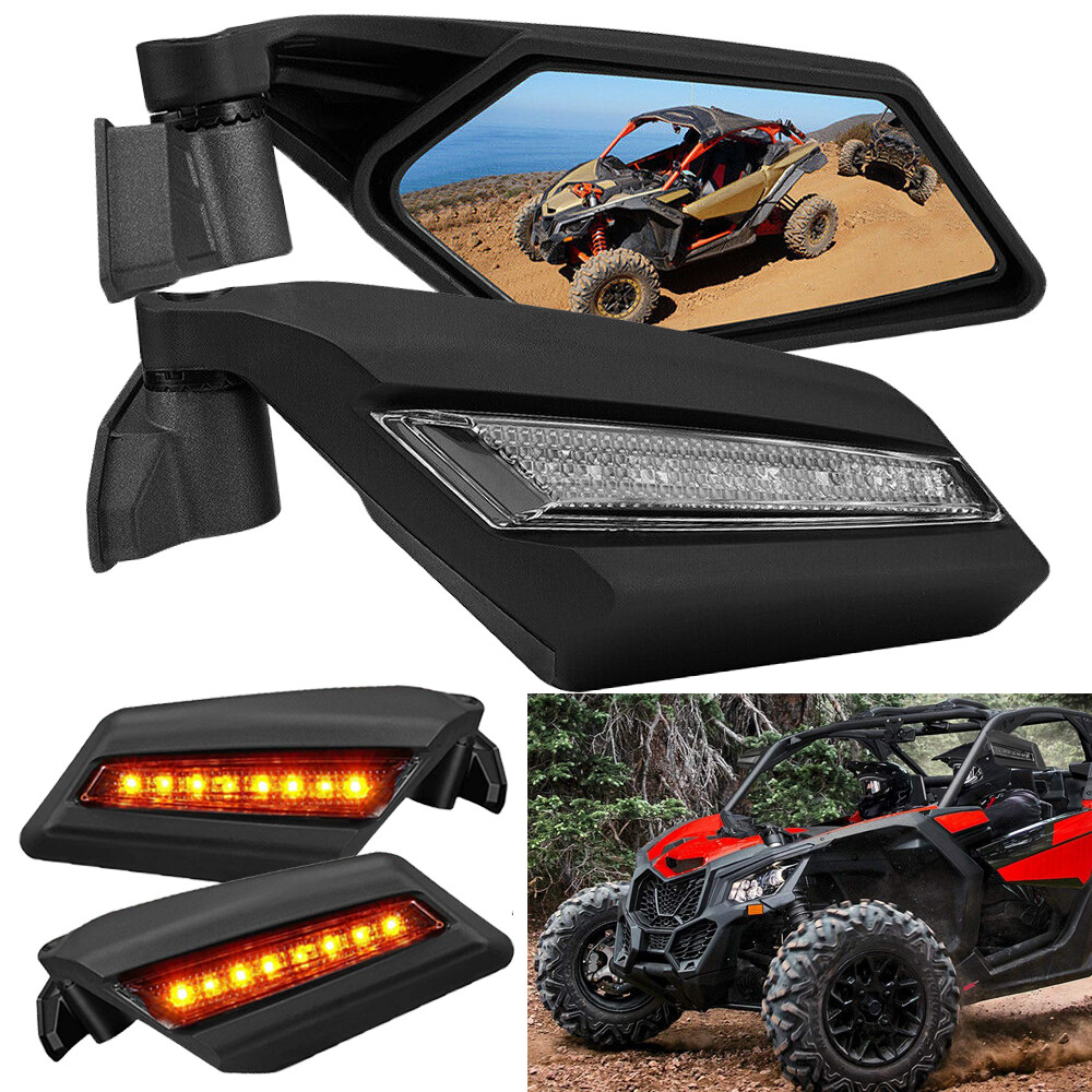 Rear Racing LED Light Side Mirrors For Can Am Maverick X3 Max Turbo R 2017-2025