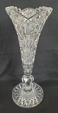 14 in American Brilliant cut Glass Vase Signed Hawks Navarre Pattern