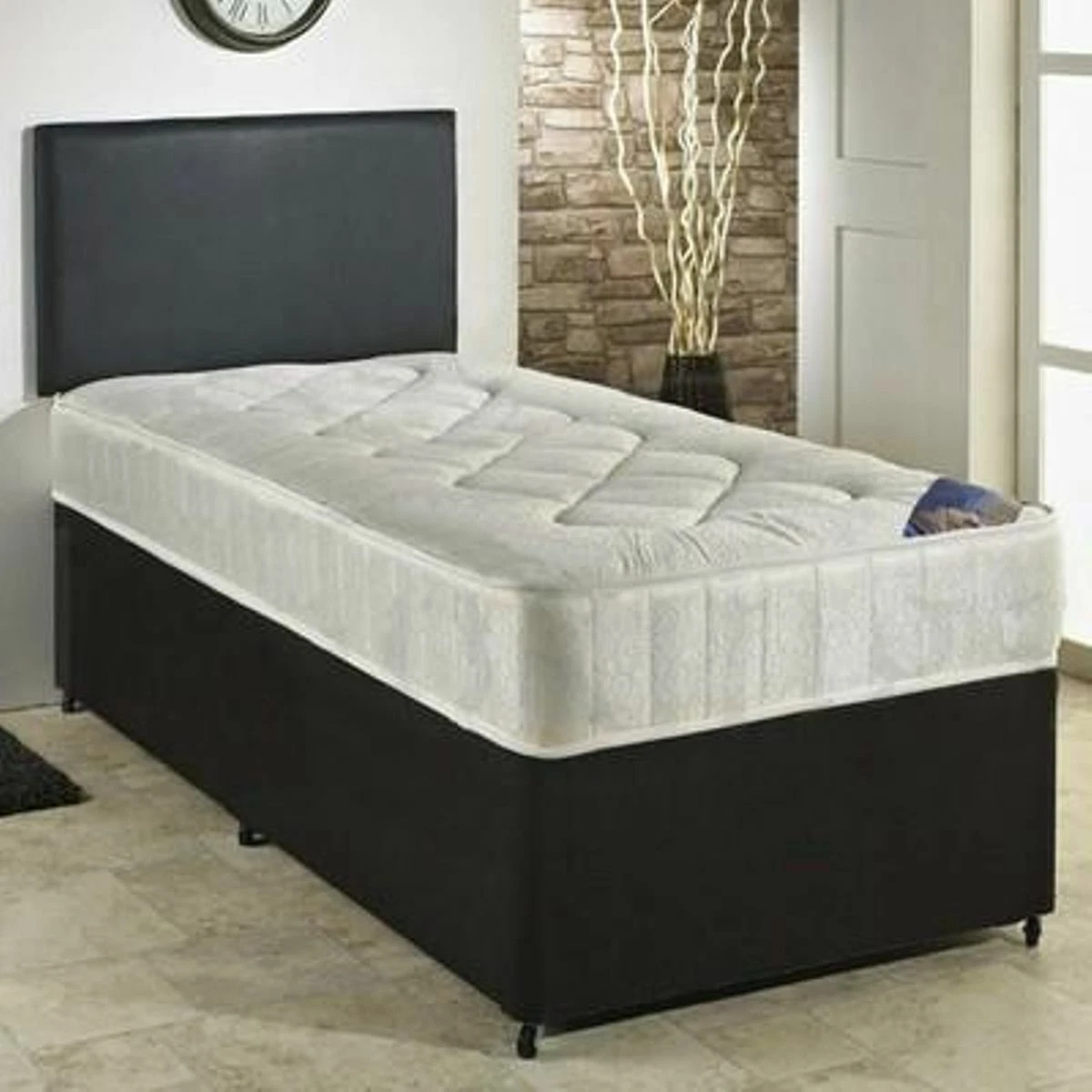 3ft Single Black Leather Divan Bed Set Mattress Storage Options Adults Kids
