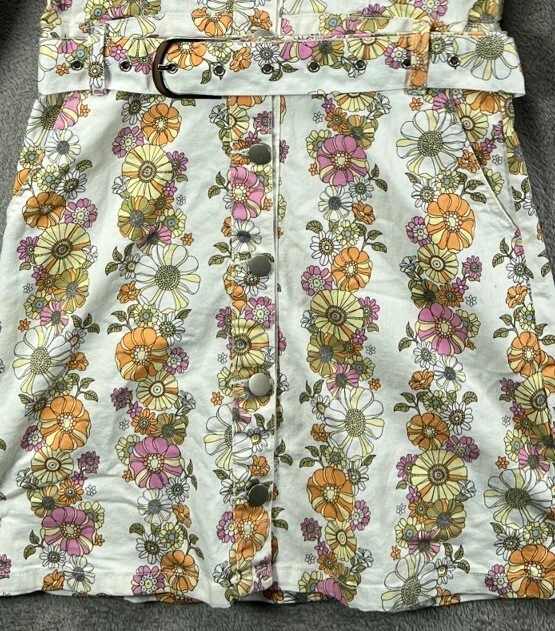 Eighteen MUSE Womens Denim Floral Mini Dress Groovy Mod Boho Belted Size Small - Image 3 of 4