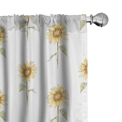 Sunflower Window Curtains Hand Drawn Floral Pattern Watercolor Effect Nature Ill