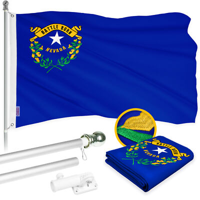 G128 6 Ft Flagpole (Silver) & Nevada NV State Flag 3x5 Ft Embroidered 300D Poly