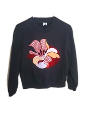  Other Stories Flower Applique Sweatshirt Velvet Black Size 4