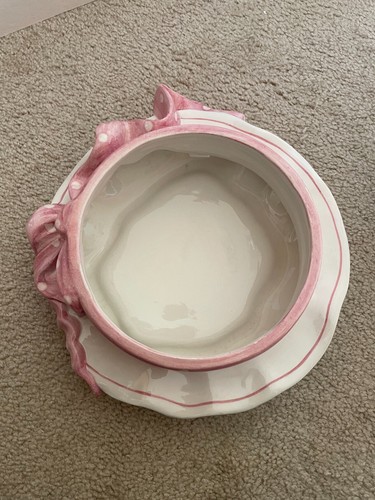 Porzellan Schale Schüssel mit Deckel in Hut Form weiß rosa Hut mit Schleife süß - Bild 3 von 12