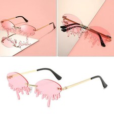 New Rimless Sunglasses Women Unique Tears Shape Shades Sun Glasses Eyewear-USA