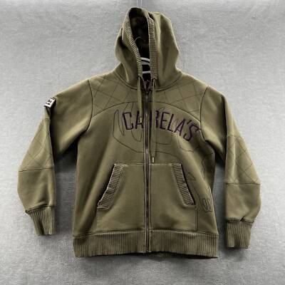 cabelas womens embroidered fur lined green full zip pocket hoodie