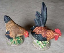 Chicken Rooster and Hen Pair Brightly Colored Made of Resin