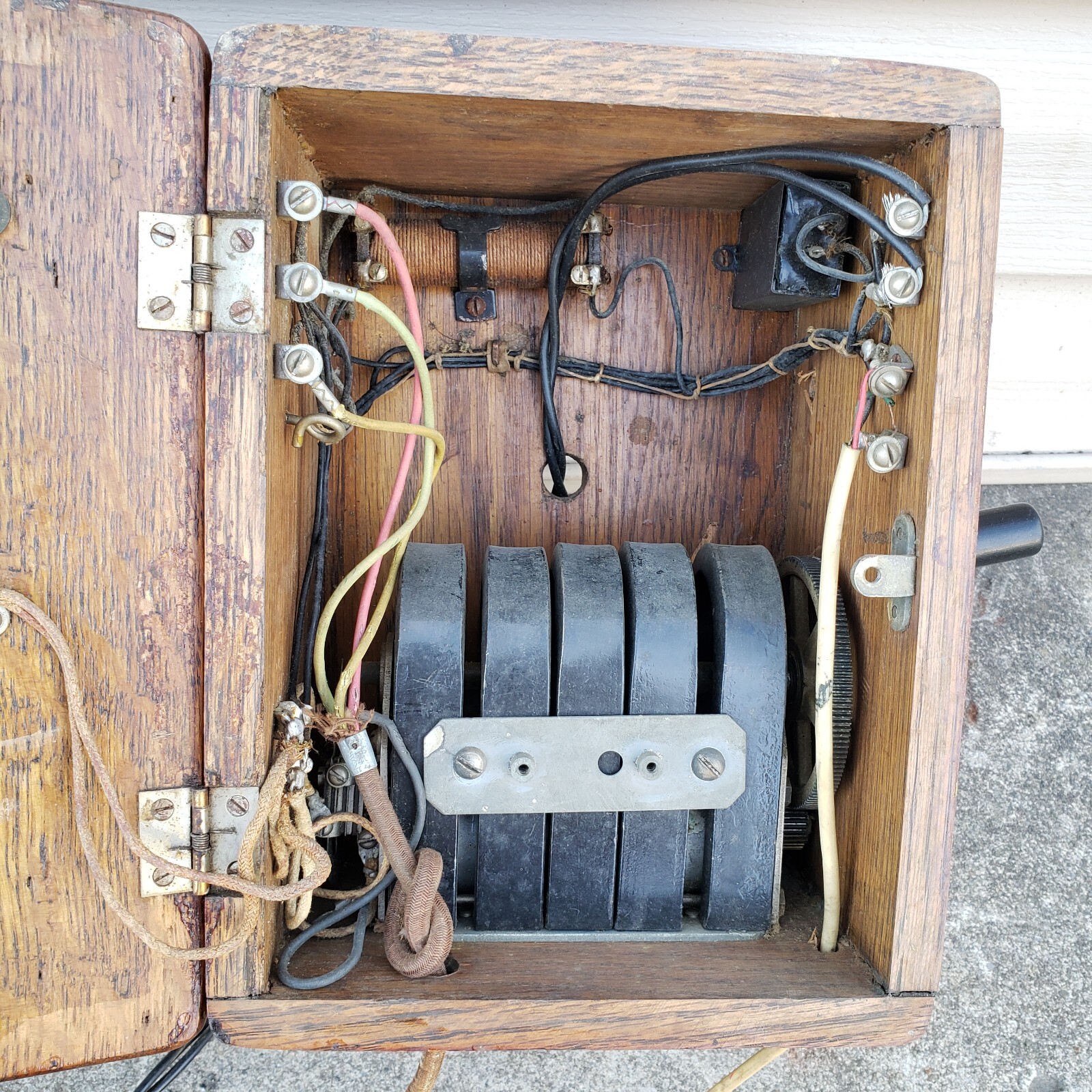 Western Electric Line Ringer Antique Vintage Western Electric Telephone Phone Wood Oak Hand Crank ...
