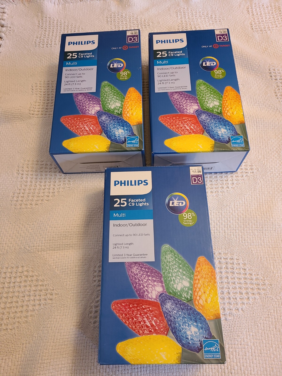 Philips Christmas Lights LED 25 Multi Faceted C9 Lights Bulbs 24 ft Lot of 2 eBay