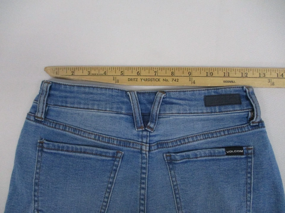 Volcom Shorts Women's Size 25 Blue Denim Stretch Shorts Distressed Mid Rise - Image 3 of 4