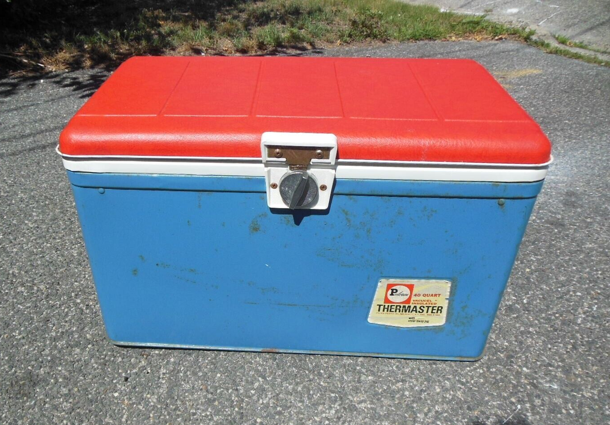VTG 70s Thermaster Poloron Cooler Aluminum Ice Chest Red White