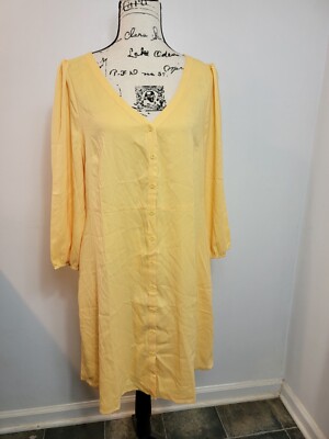 Goodthreads Womens V-Neck Button-Front Shirt Dress Yellow Large