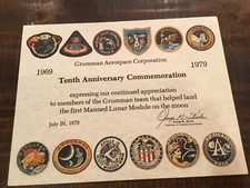 ORIGINAL 1979 GRUMMAN AVIATION APOLLO MOON LUNAR MODULE 10TH CERTIFICATE