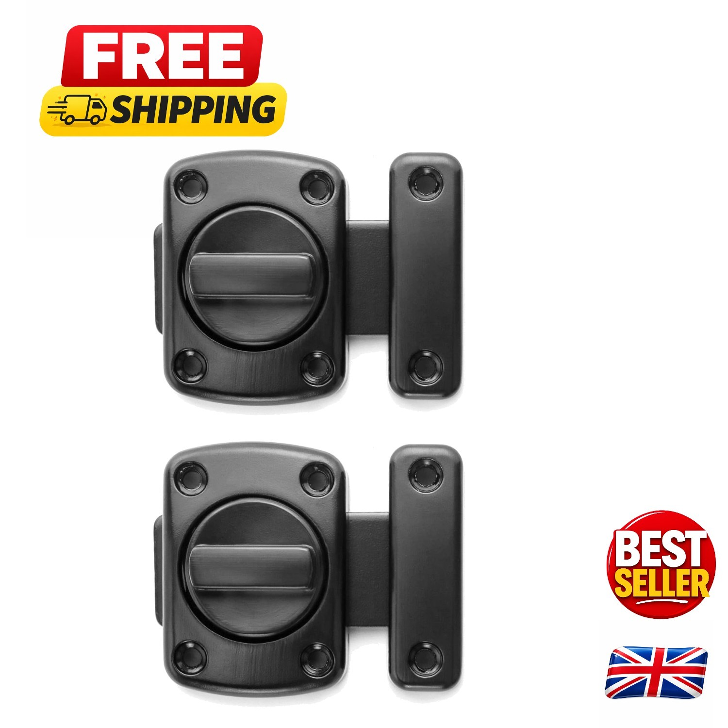 2-Pack Black Zinc Alloy Rotate Bolt Latch Door Lock – Easy Installation