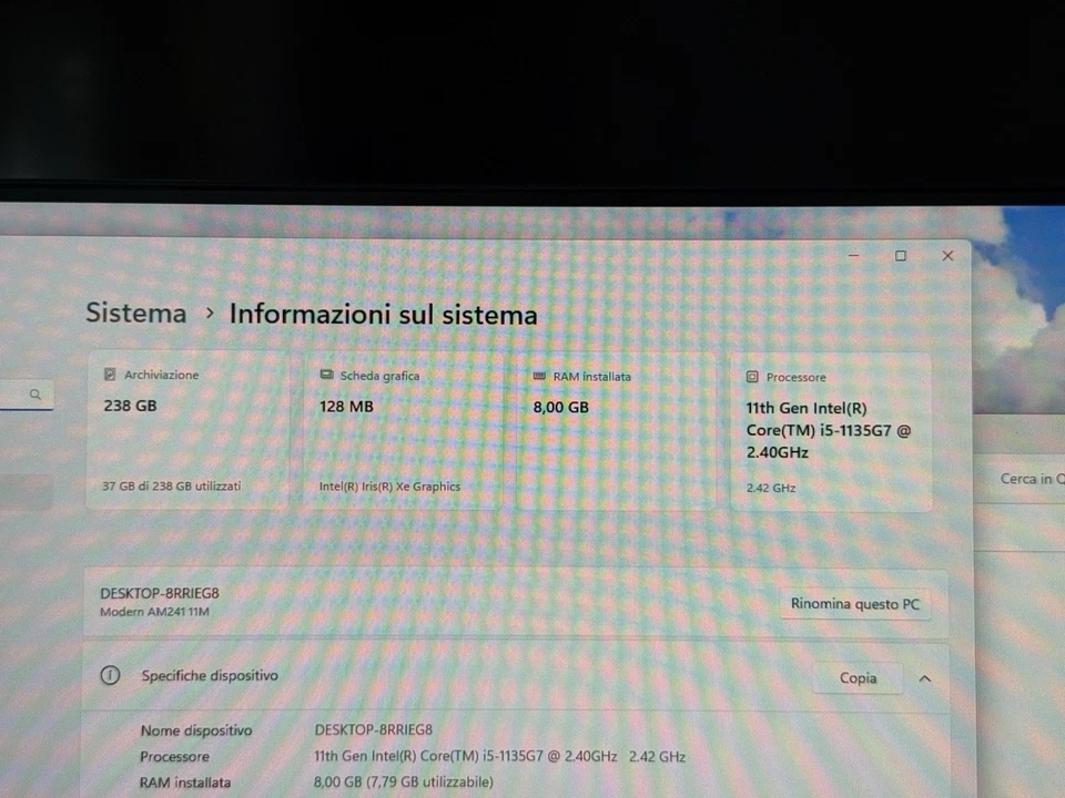 COMPUTER PC MSI ALL IN ONE 24” AM241 11M i5-1135G7 2.4GHz RAM 8GB SSD 256GB - Immagine 2 di 4