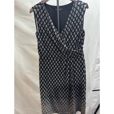White House Black Market Size 10 Faux Wrap Dress Sleeveless BlackWhite Geometric