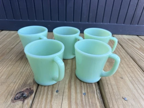 Vintage 1950’s Fire King Jadeite D Handle Coffee Cup Mugs (set of 5)