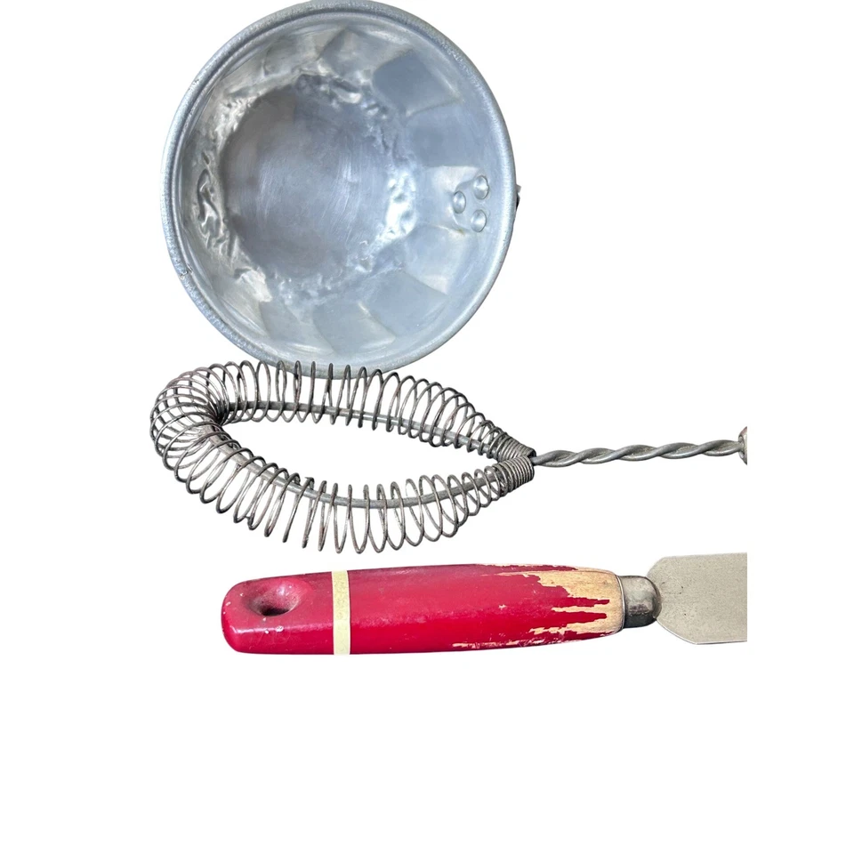 Juego de utensilios de cocina vintage cuchara de helado batidor espátula cucharón mango rojo 5 piezas Foto 3 de 4